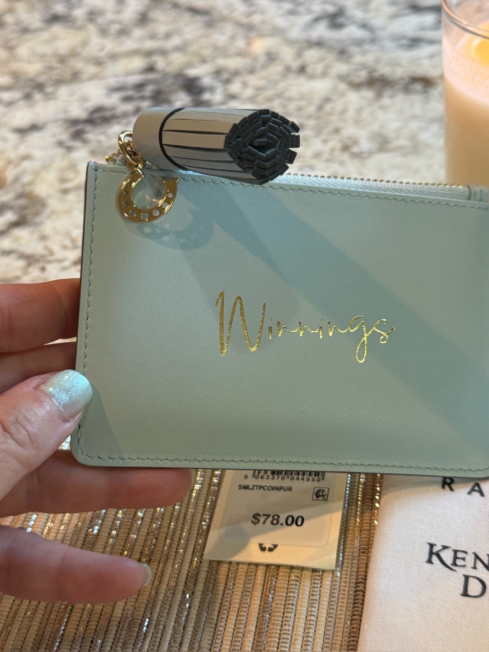 NEW RADLEY LONDON KENTUCKY DERBY  Leather Ziptop Coin Purse “Winnings”Seafoam